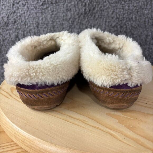 LL Bean Wicked Good Slippers Squam Lake Women 5 Purple Suede Shearling Lambswool - Picture 5 of 9